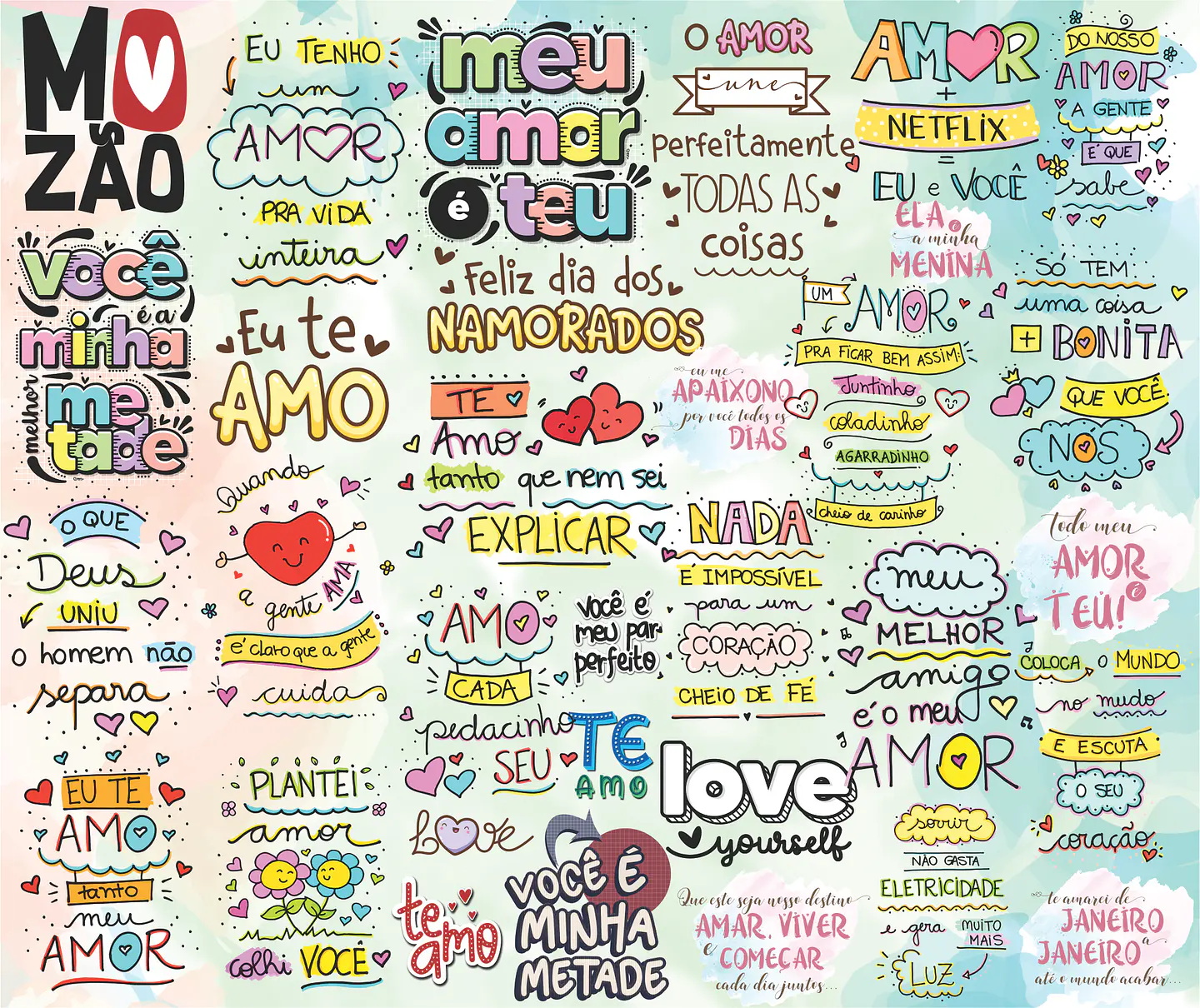Kit Digital Lettering Frases Dia dos Namorados Arquivos sem fundo Png 1