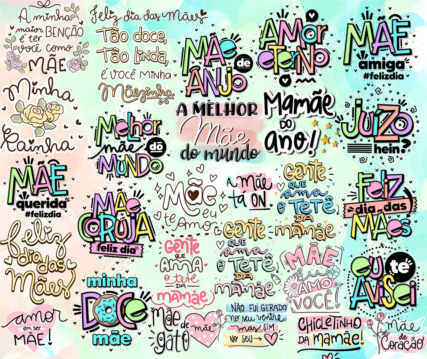 Kit Digital Lettering Frases Dia das Mães Arquivos sem fundo Png 3