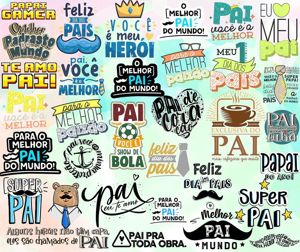 Kit Digital Lettering Frases Dia dos Pais Arquivos sem fundo Png 3
