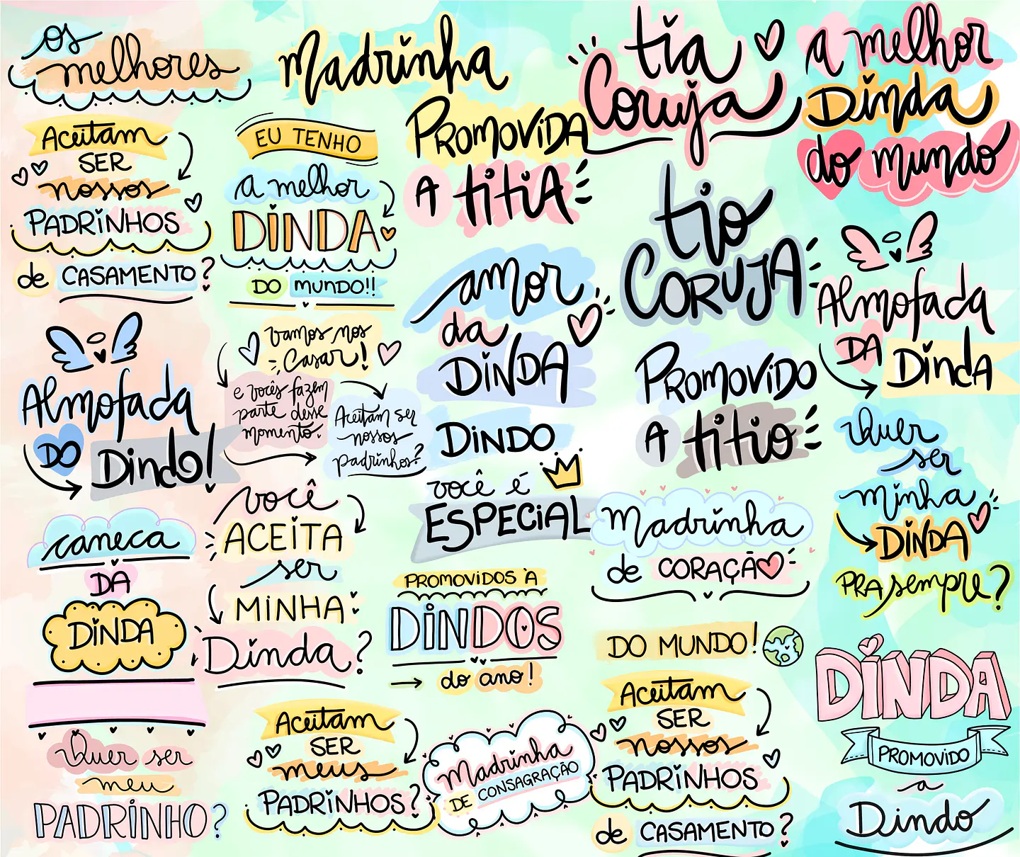 Kit Digital Lettering Frases Dindos Tios Dindas Tias Arquivos sem fundo Png 2