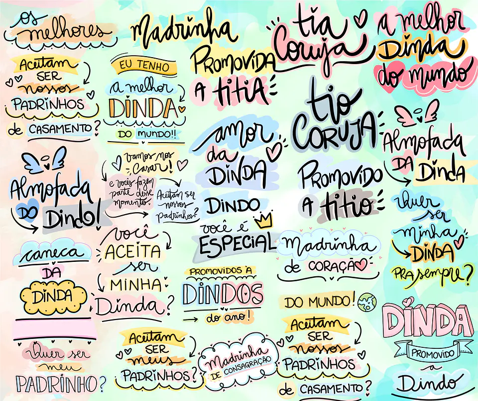 Kit Digital Lettering Frases Dindos Tios Dindas Tias Arquivos sem fundo Png 2