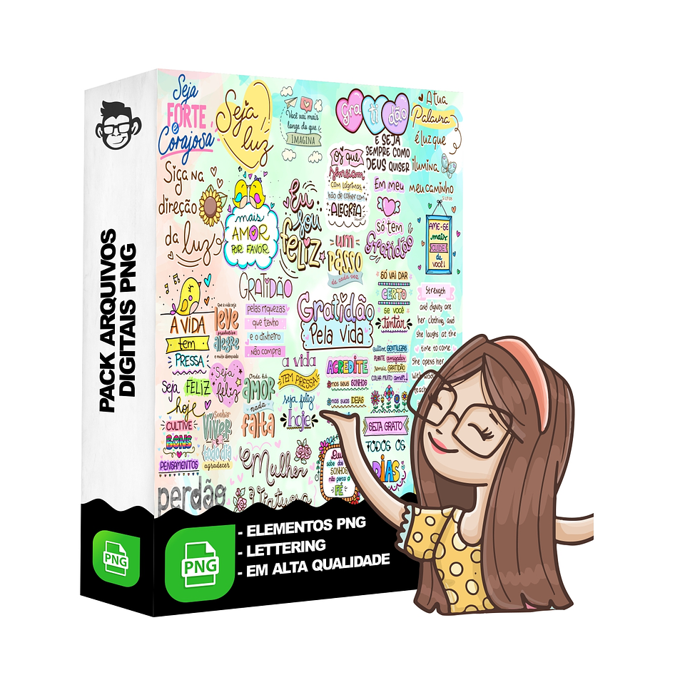 Kit Digital Lettering Frases Motivacional Incentivo Gratidão Arquivos sem fundo Png 1