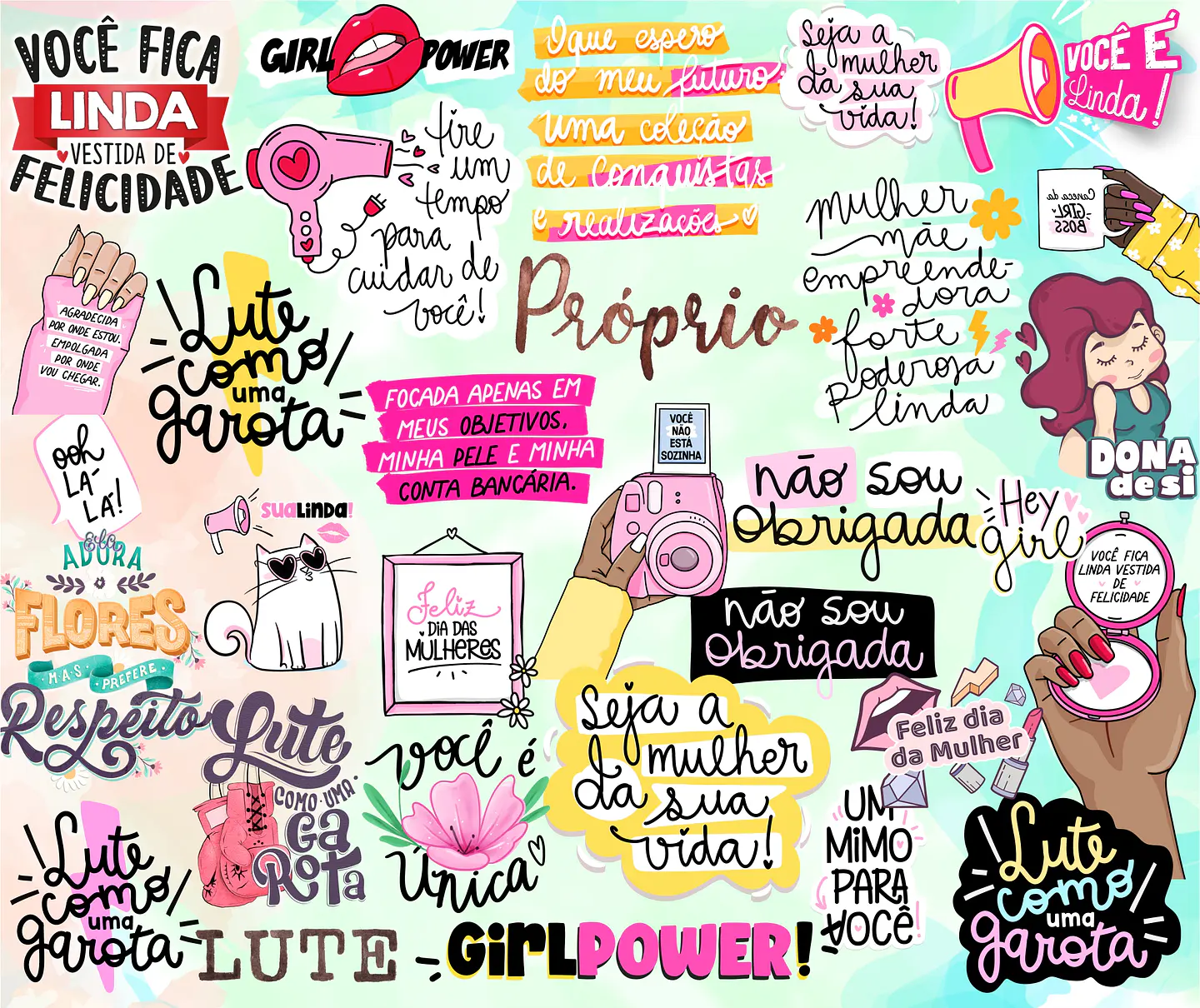 Kit Digital Lettering Frases Dia das Mulheres Arquivos sem fundo Png 3