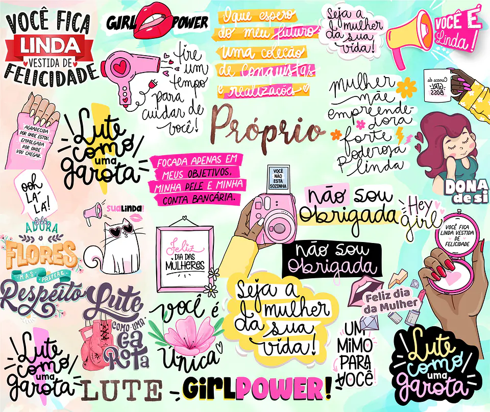 Kit Digital Lettering Frases Dia das Mulheres Arquivos sem fundo Png 3