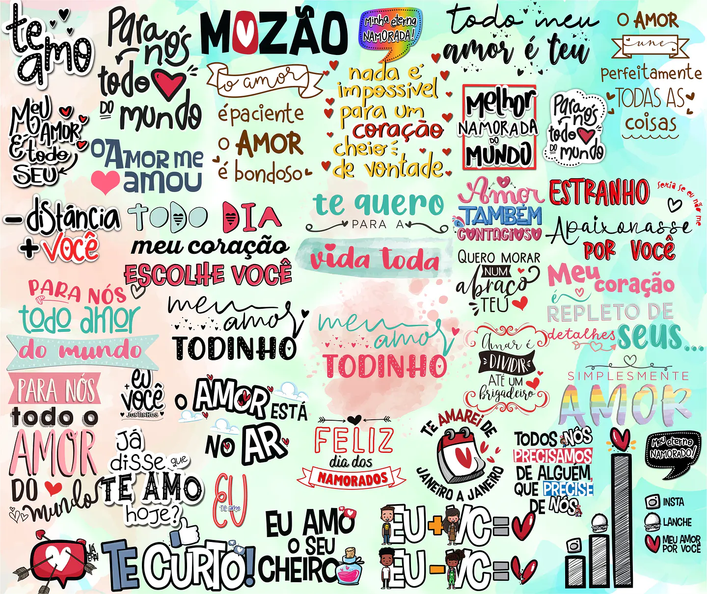 Kit Digital Lettering Frases Dia dos Namorados Arquivos sem fundo Png 2