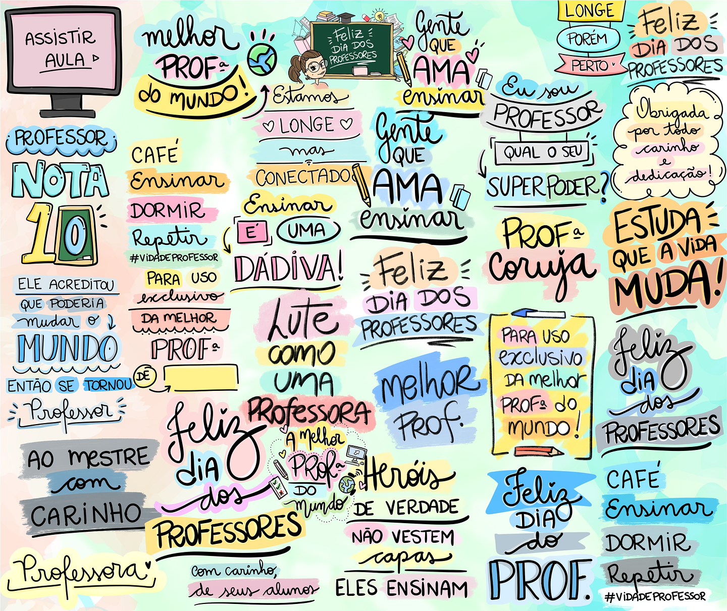 Kit Digital Lettering Frases Dia dos Professores Arquivos sem fundo Png 3