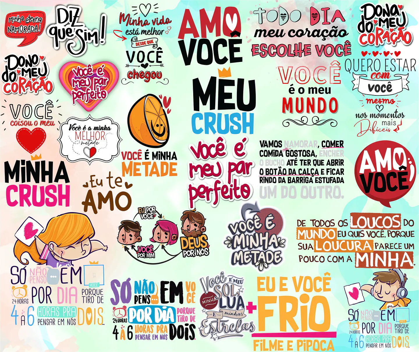 Kit Digital Lettering Frases Dia dos Namorados Arquivos sem fundo Png 3