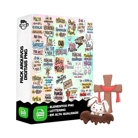 Kit Digital Lettering Frases Feliz Páscoa Arquivos sem fundo Png