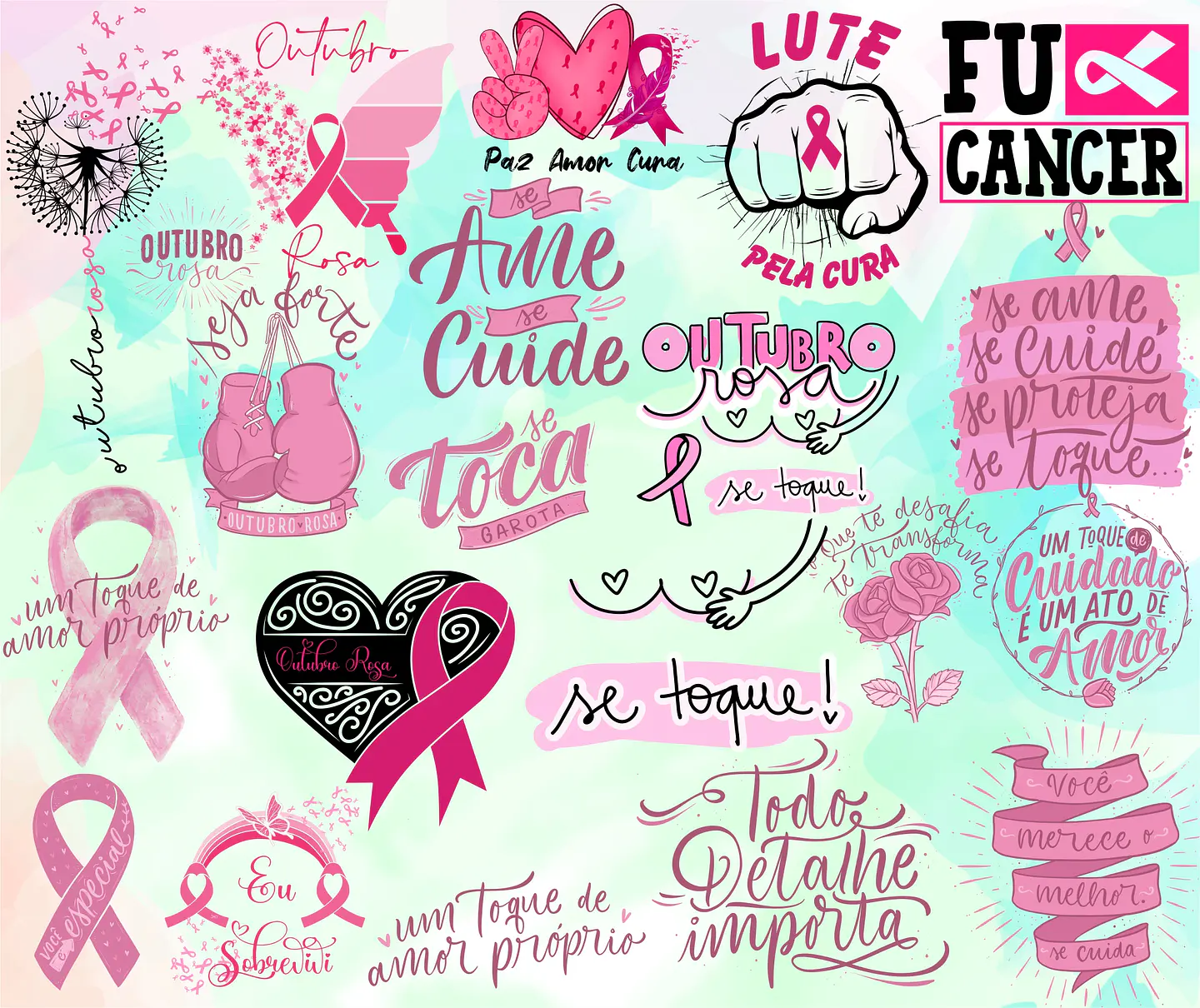 Kit Digital Lettering Frases Outubro Rosa Arquivos sem fundo Png 2