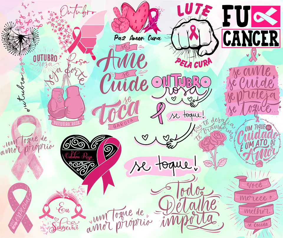 Kit Digital Lettering Frases Outubro Rosa Arquivos sem fundo Png 2
