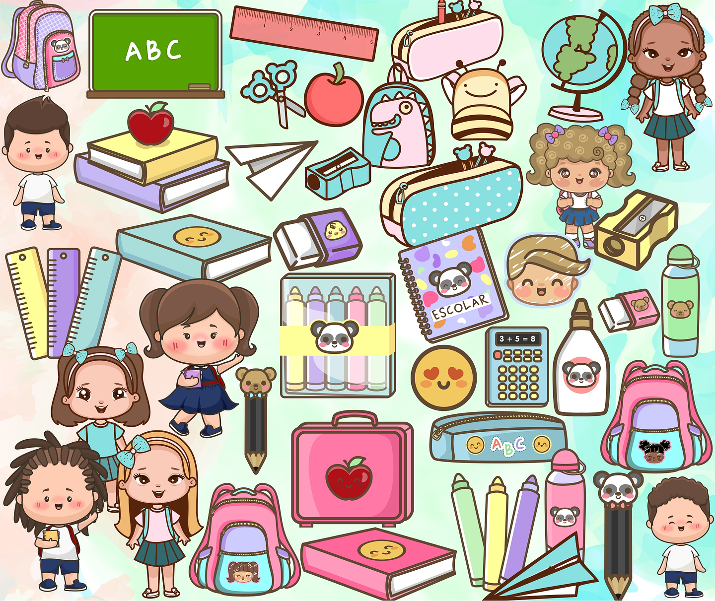 Kit Digital Lettering Frases Volta às Aulas Arquivos sem fundo Png 4