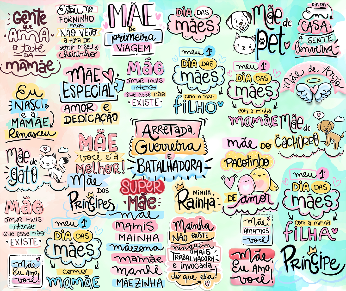 Kit Digital Lettering Frases Dia das Mães Arquivos sem fundo Png 4