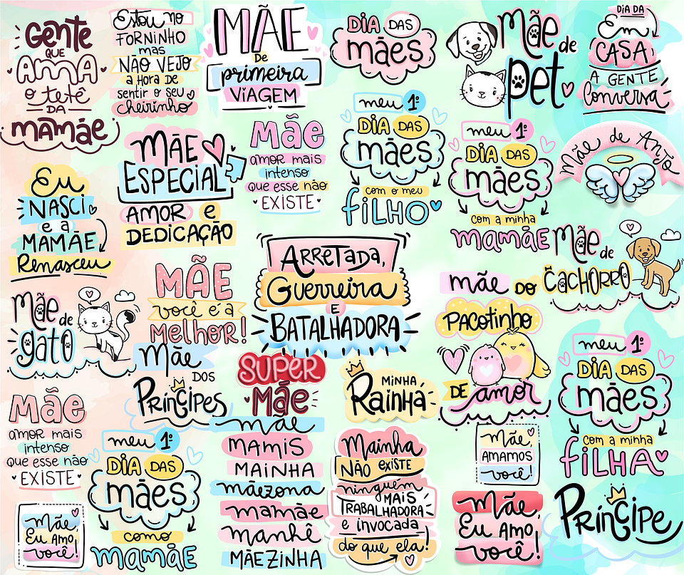 Kit Digital Lettering Frases Dia das Mães Arquivos sem fundo Png 4