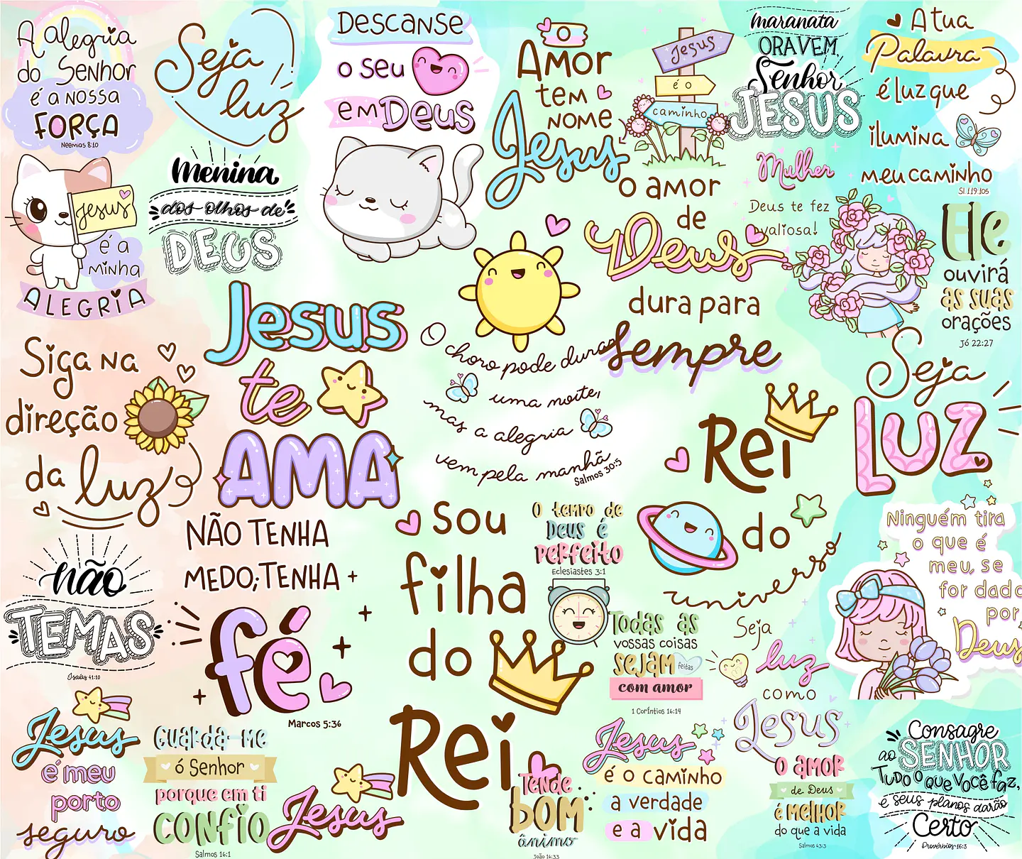 Kit Digital Lettering Frases Gospel Fé Evangelico Jesus Arquivos sem fundo Png 2