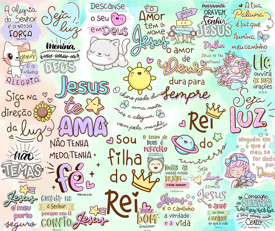 Kit Digital Lettering Frases Gospel Fé Evangelico Jesus Arquivos sem fundo Png 2