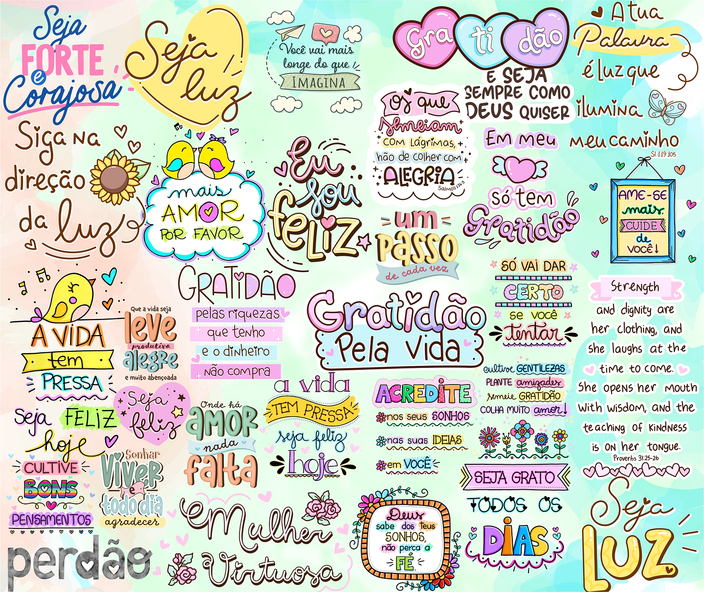 Kit Digital Lettering Frases Motivacional Incentivo Gratidão Arquivos sem fundo Png 2