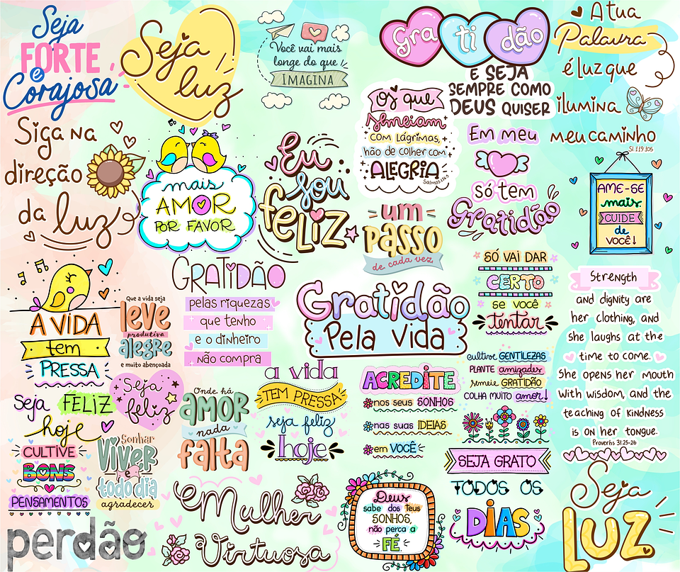 Kit Digital Lettering Frases Motivacional Incentivo Gratidão Arquivos sem fundo Png 2