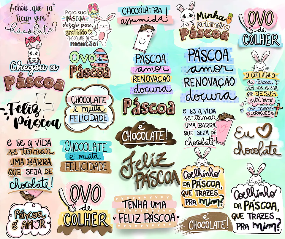 Kit Digital Lettering Frases Feliz Páscoa Arquivos sem fundo Png 2