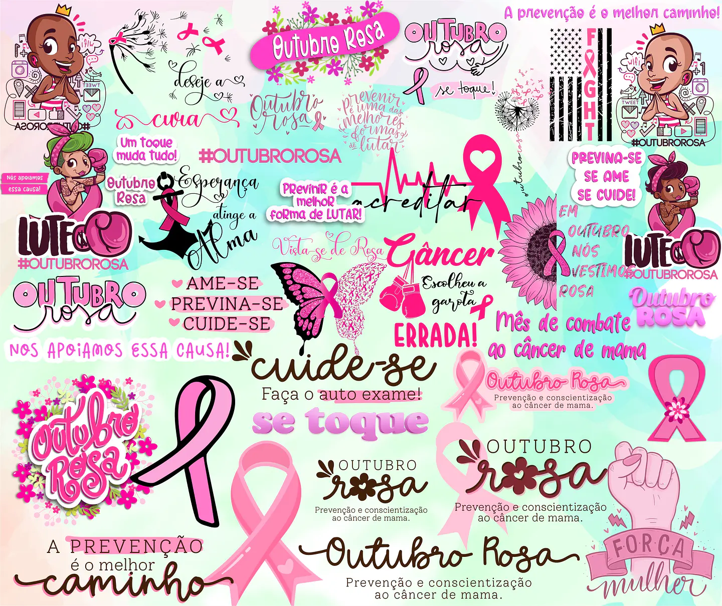 Kit Digital Lettering Frases Outubro Rosa Arquivos sem fundo Png 3