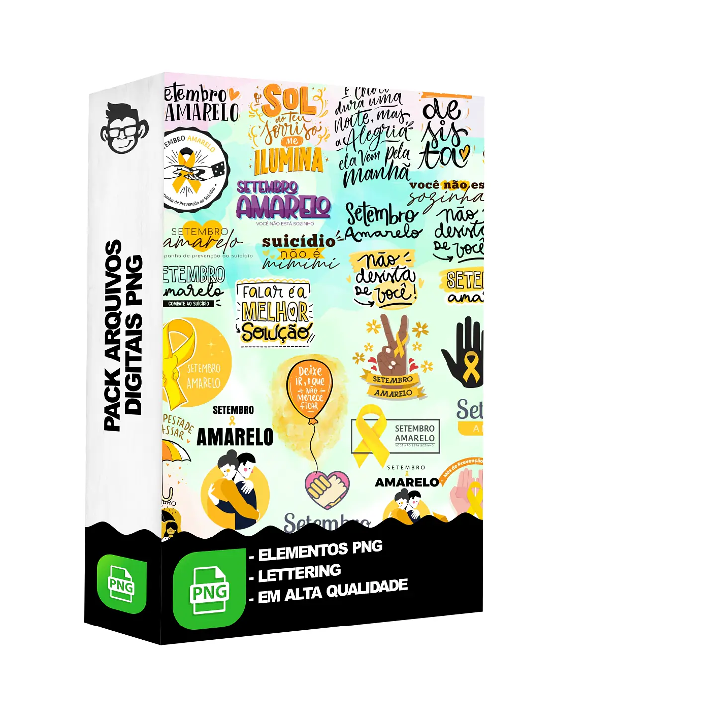 Kit Digital Lettering Frases Setembro Amarelo Arquivos sem fundo Png 1