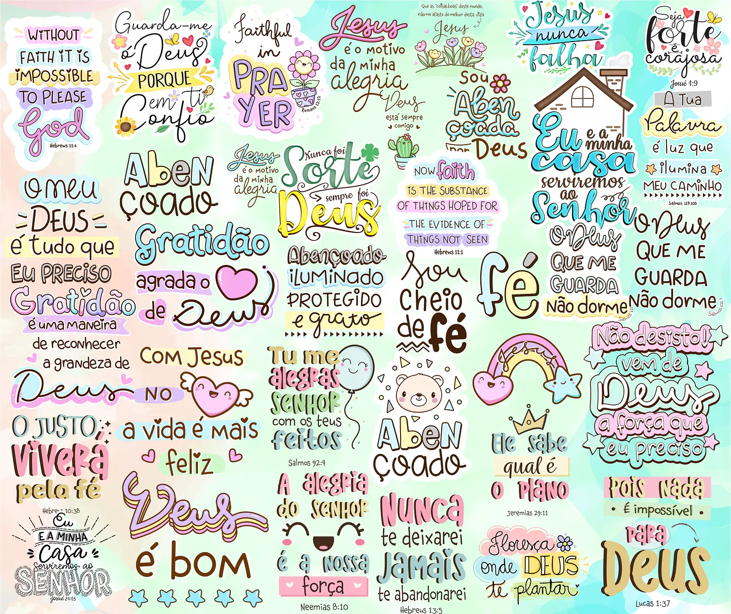 Kit Digital Lettering Frases Gospel Fé Evangelico Jesus Arquivos sem fundo Png 3