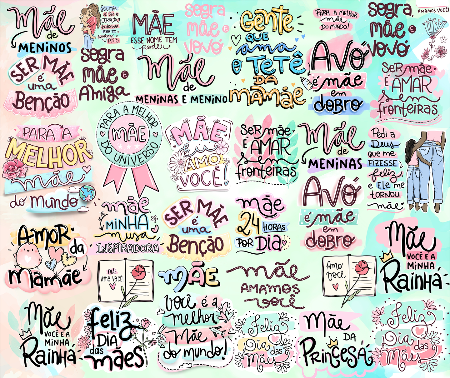 Kit Digital Lettering Frases Dia das Mães Arquivos sem fundo Png 5