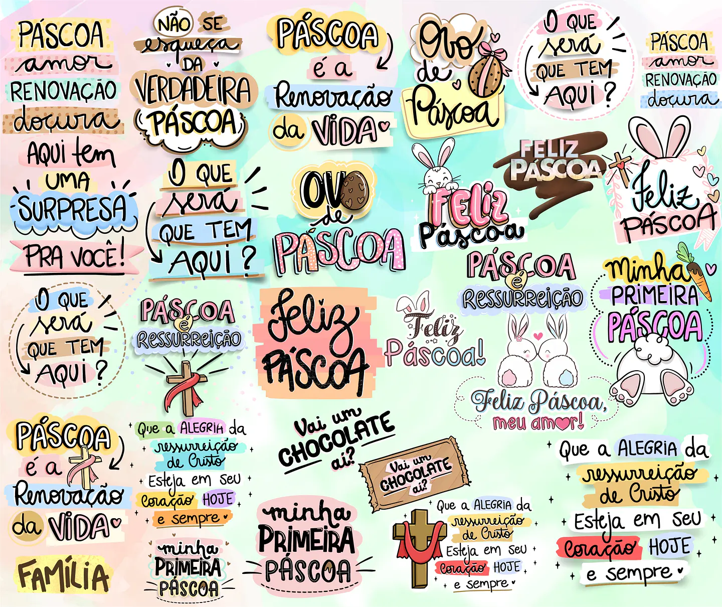 Kit Digital Lettering Frases Feliz Páscoa Arquivos sem fundo Png 3