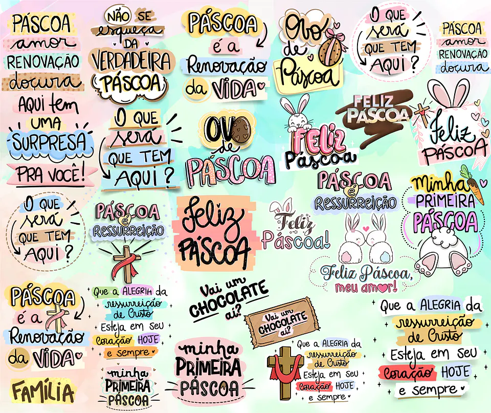 Kit Digital Lettering Frases Feliz Páscoa Arquivos sem fundo Png 3