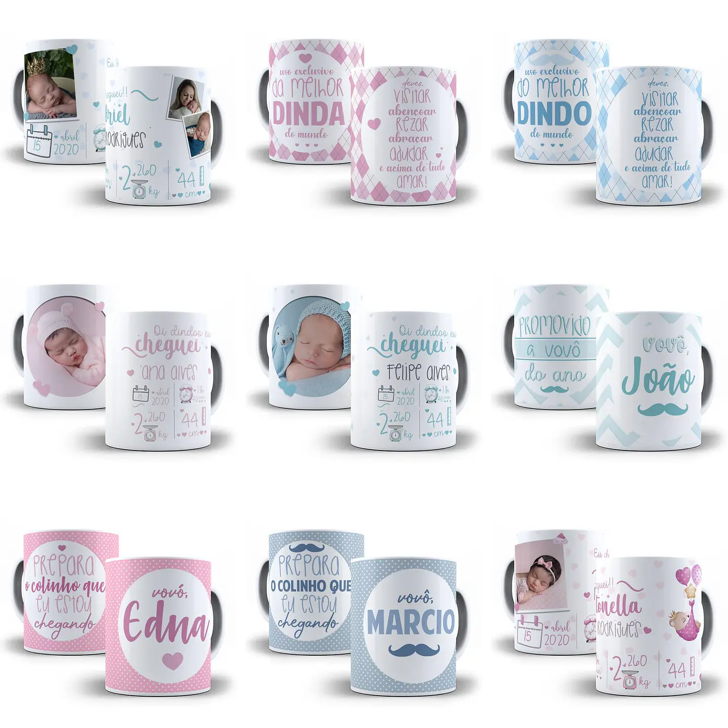 10 Artes para Caneca Dindos e Nascimentos Editável em Photoshop + Png 1