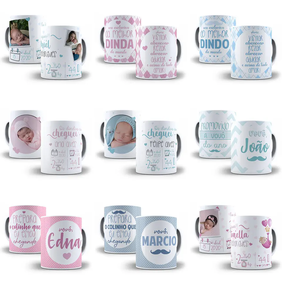 10 Artes para Caneca Dindos e Nascimentos Editável em Photoshop + Png 1