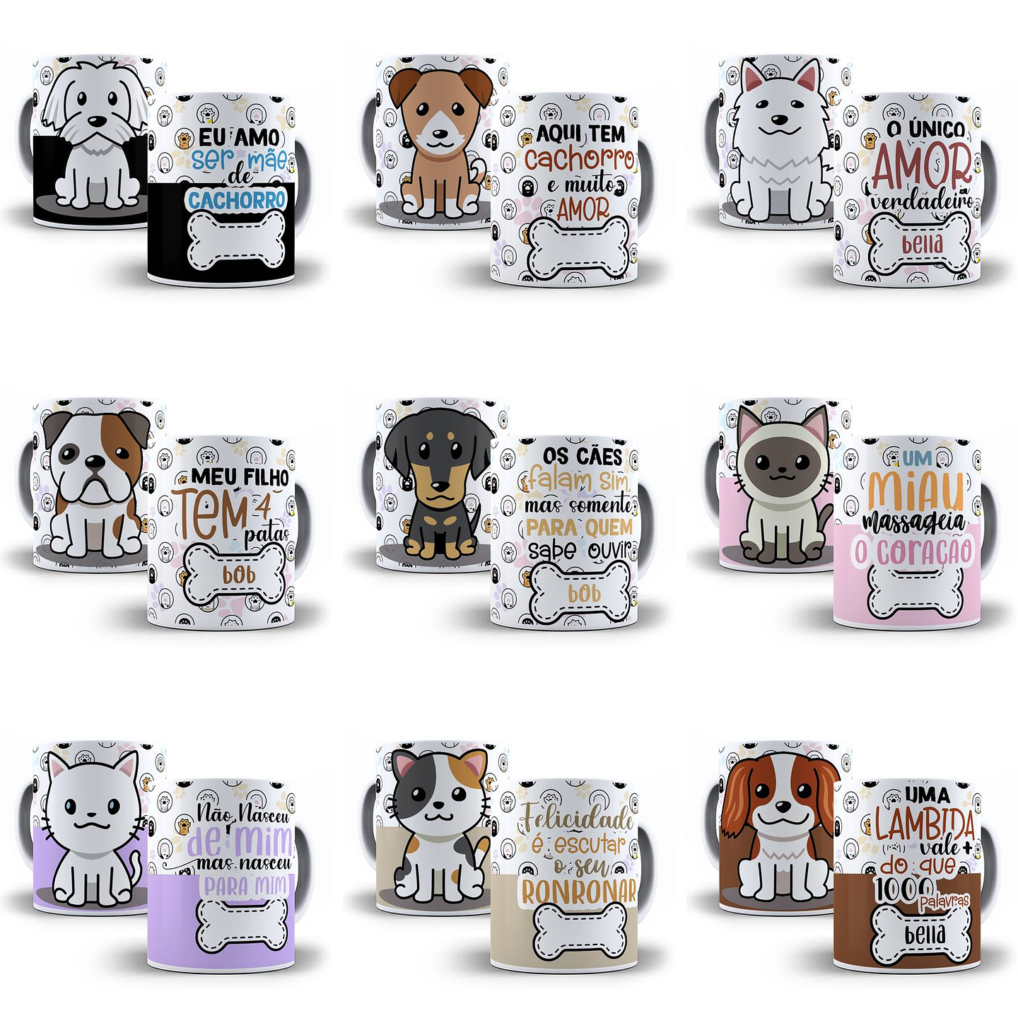 20 Artes para Caneca Animais Gato Cachorro Editável em Photoshop + Png 1