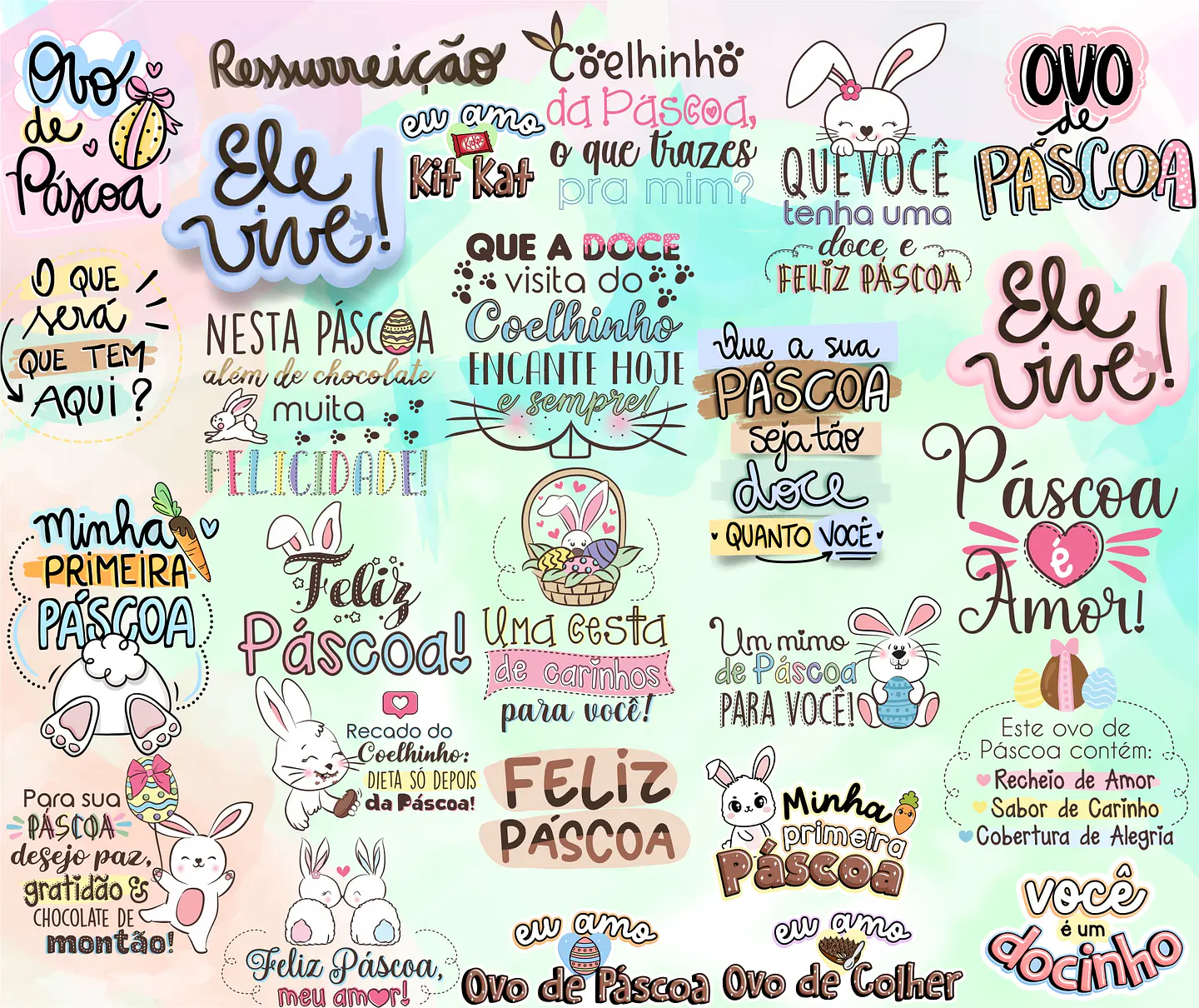 Kit Digital Lettering Frases Feliz Páscoa Arquivos sem fundo Png 4