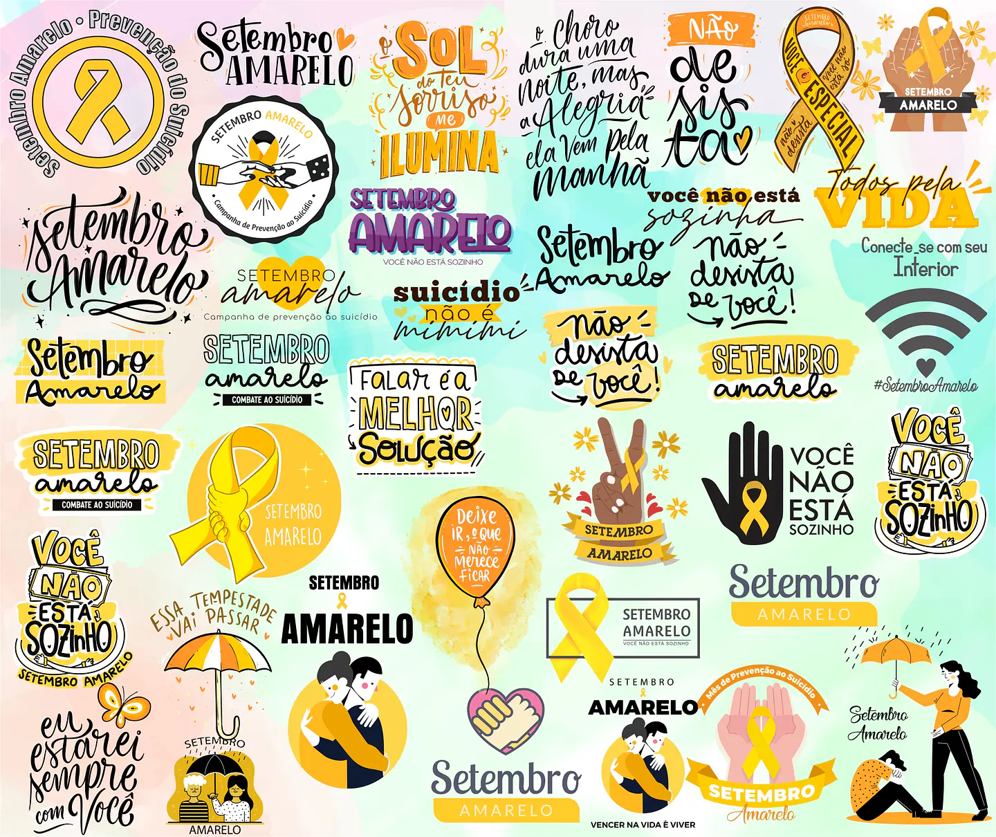 Kit Digital Lettering Frases Setembro Amarelo Arquivos sem fundo Png 2