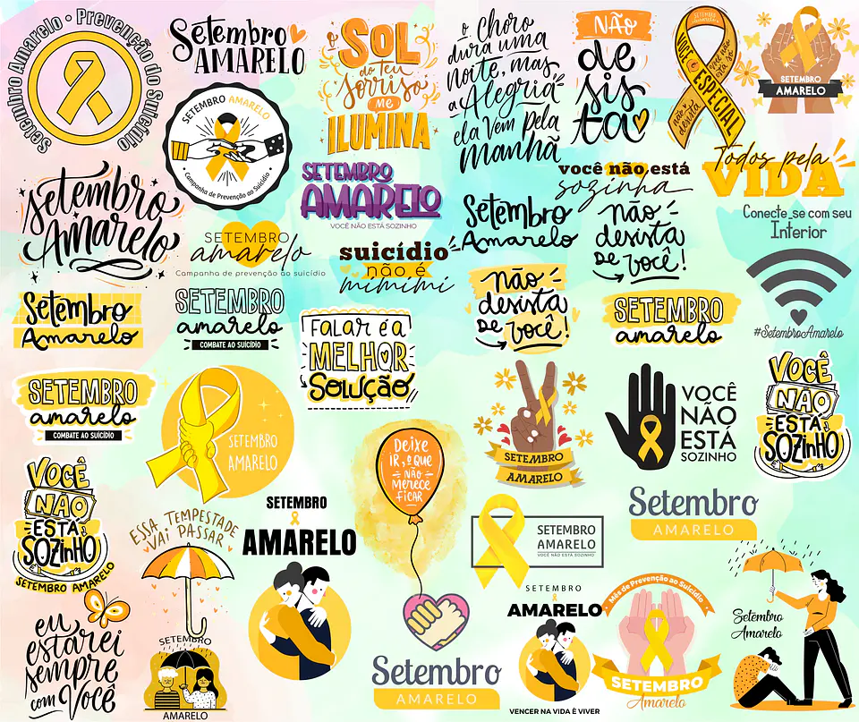 Kit Digital Lettering Frases Setembro Amarelo Arquivos sem fundo Png 2