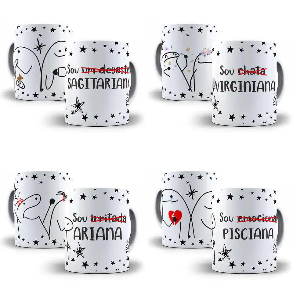 12 Artes para Caneca Flork Signos Feminino Editável em Corel Draw + Png 2