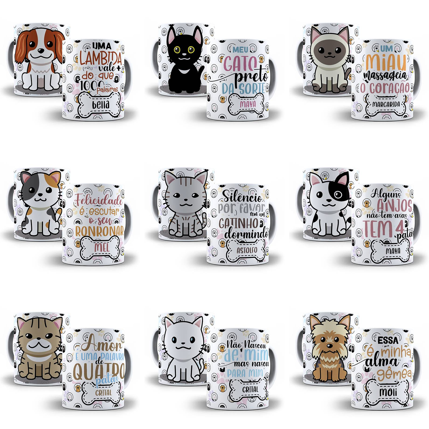 20 Artes para Caneca Animais Gato Cachorro Editável em Photoshop + Png 2