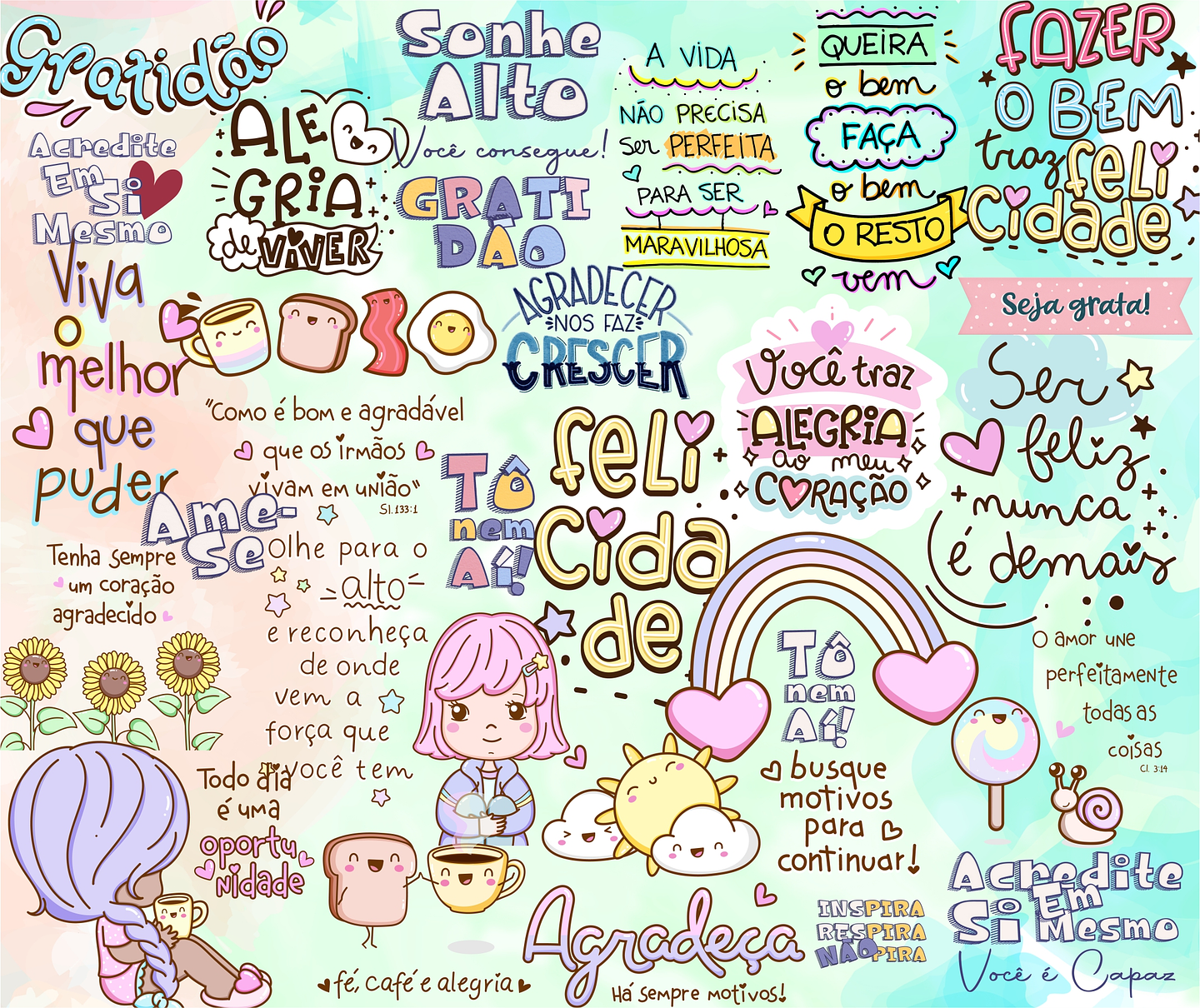 Kit Digital Lettering Frases Motivacional Incentivo Gratidão Arquivos sem fundo Png 4