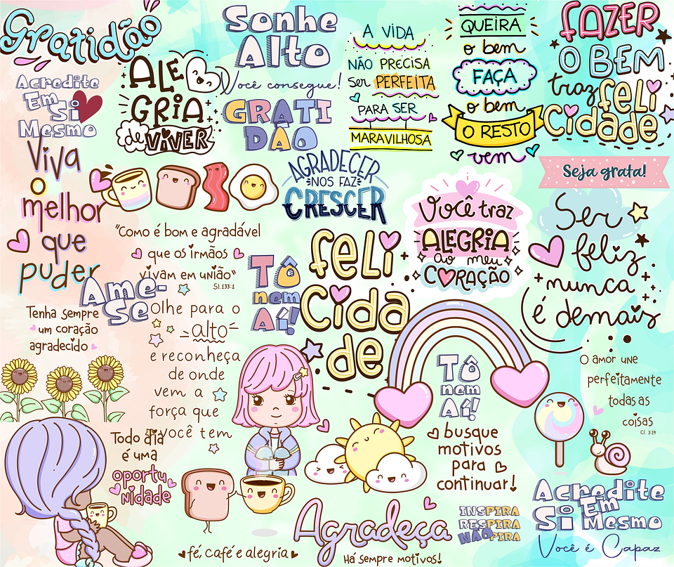 Kit Digital Lettering Frases Motivacional Incentivo Gratidão Arquivos sem fundo Png 4