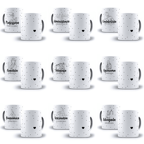 25 Artes para Caneca Profissões Minimalistas Editável em Photoshop + Png