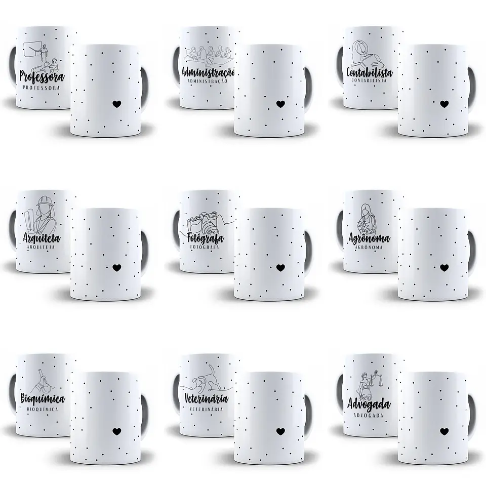 25 Artes para Caneca Profissões Minimalistas Editável em Photoshop + Png 1