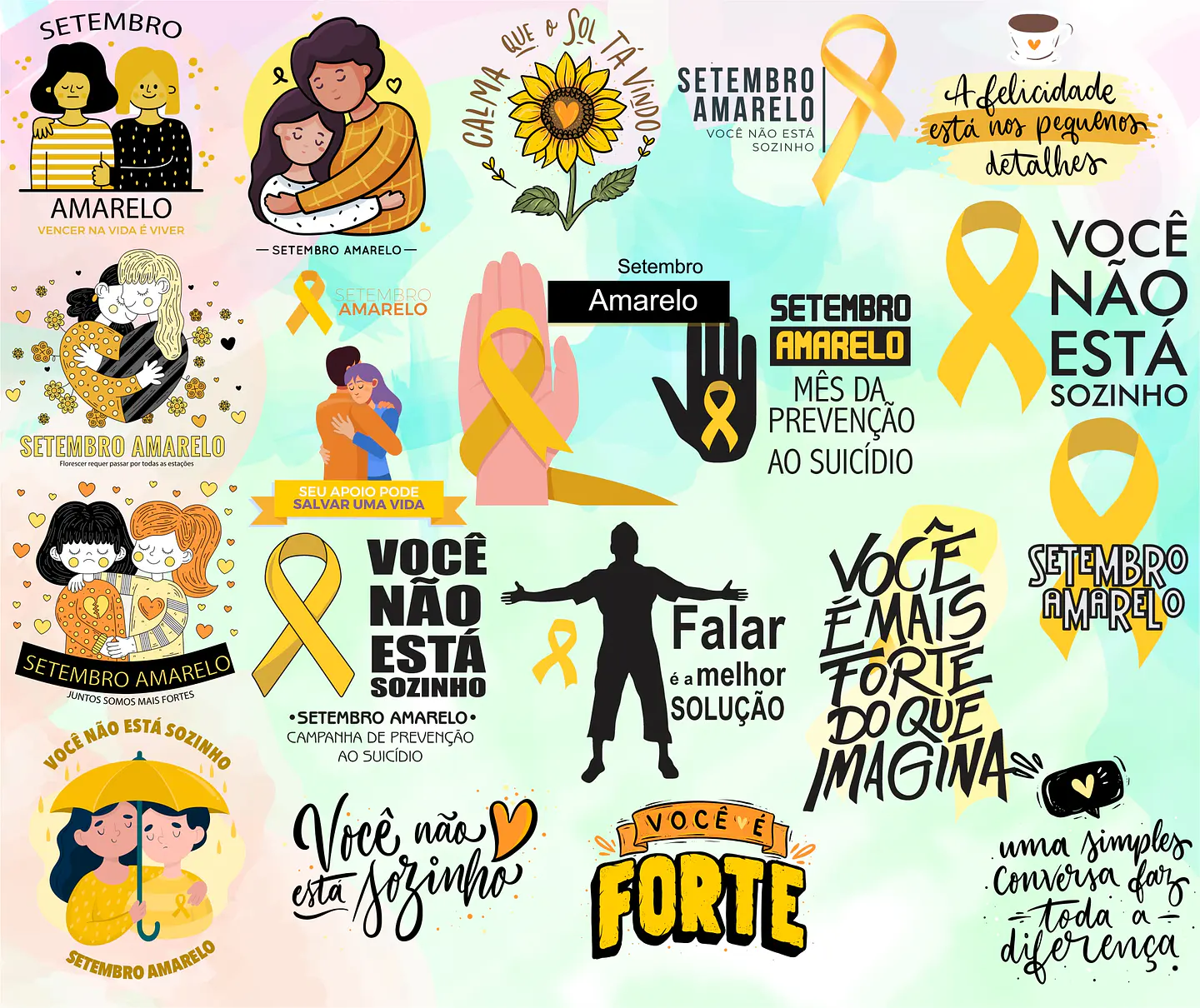 Kit Digital Lettering Frases Setembro Amarelo Arquivos sem fundo Png 3