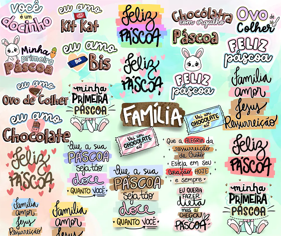 Kit Digital Lettering Frases Feliz Páscoa Arquivos sem fundo Png 5