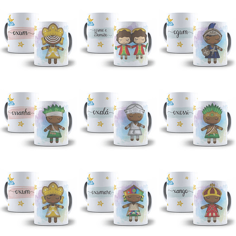 26 Artes para Caneca Orixás Cute Editável em Corel Draw + Png