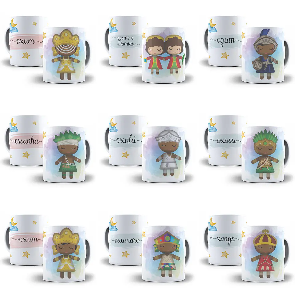 26 Artes para Caneca Orixás Cute Editável em Corel Draw + Png 1