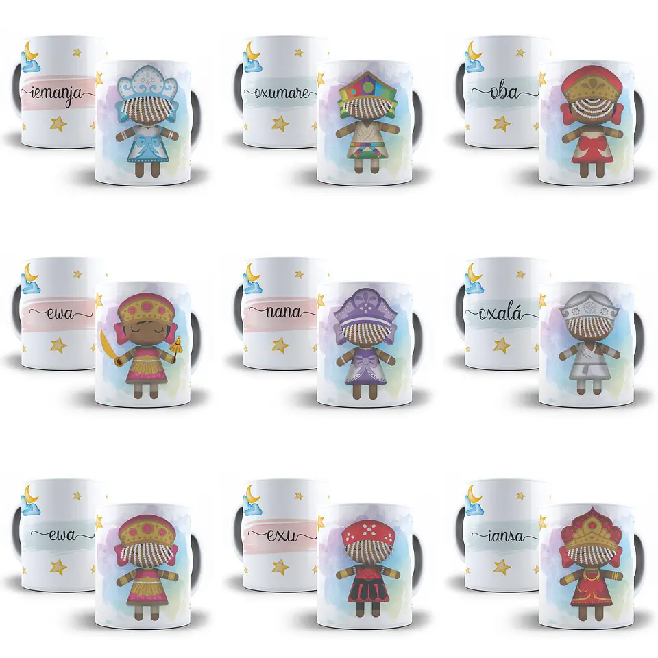 26 Artes para Caneca Orixás Cute Editável em Corel Draw + Png 2