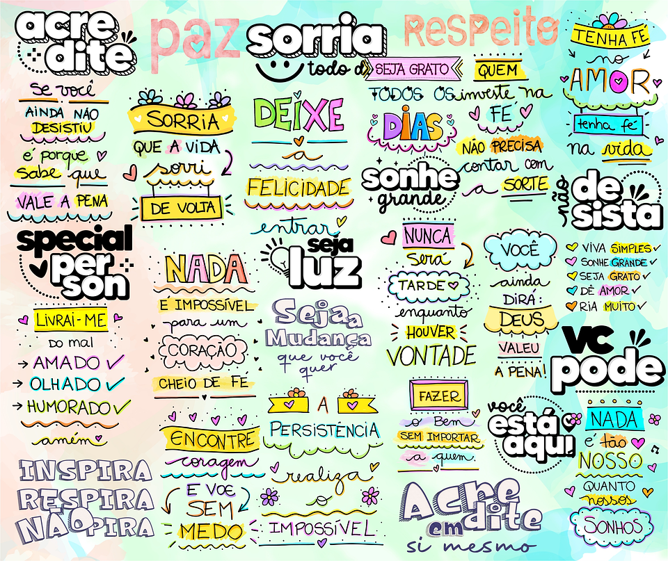 Kit Digital Lettering Frases Motivacional Incentivo Gratidão Arquivos sem fundo Png 5