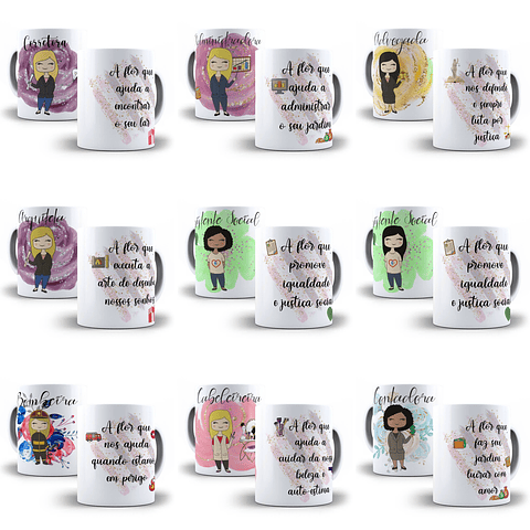 32 Artes para Caneca Profissões Feminina Editável em Corel Draw + Png