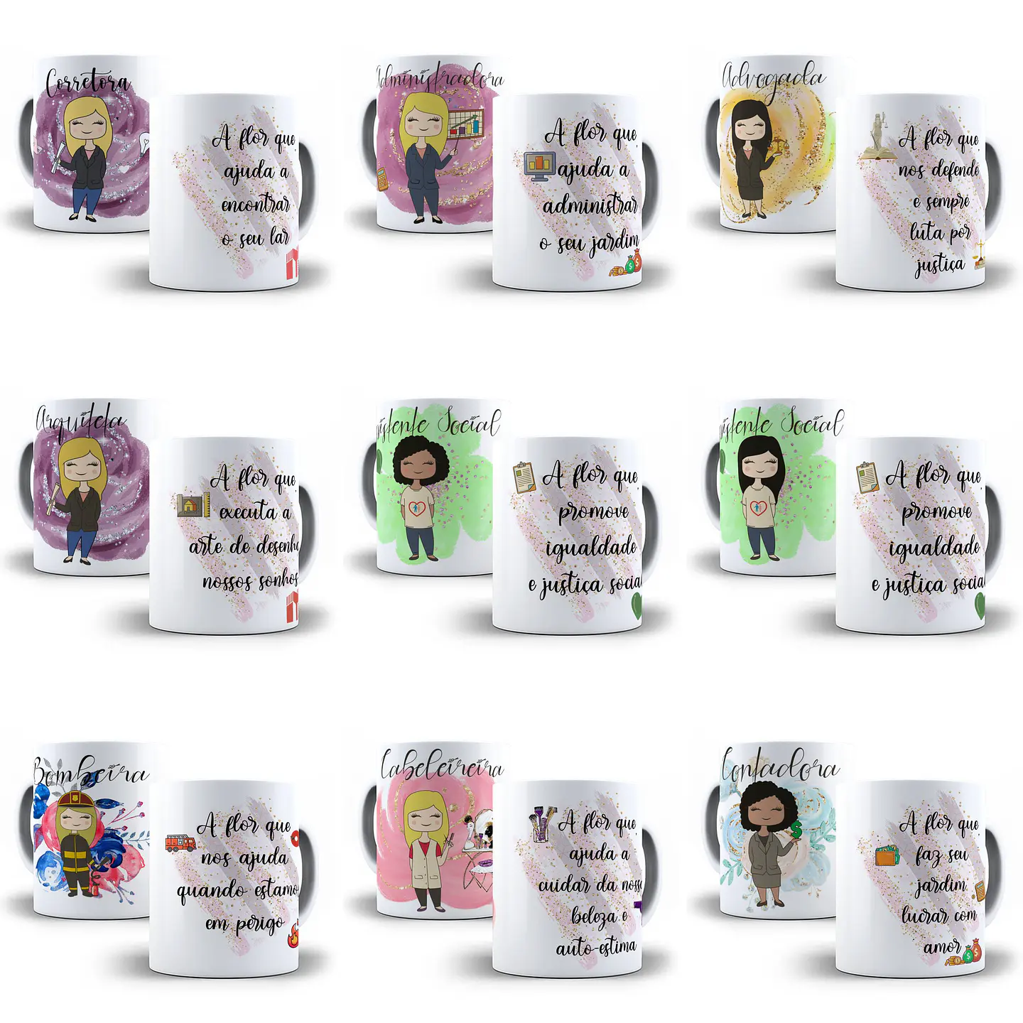 32 Artes para Caneca Profissões Feminina Editável em Corel Draw + Png 1