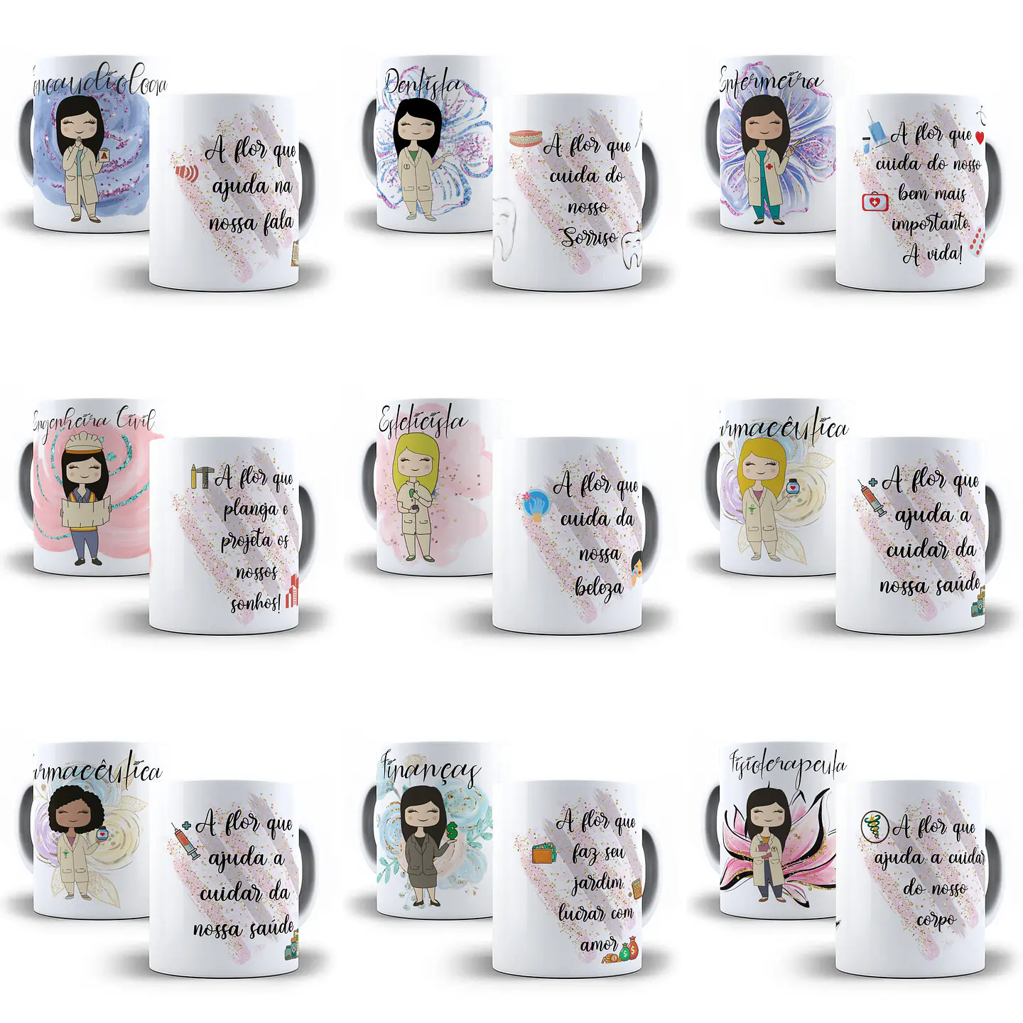 32 Artes para Caneca Profissões Feminina Editável em Corel Draw + Png 2