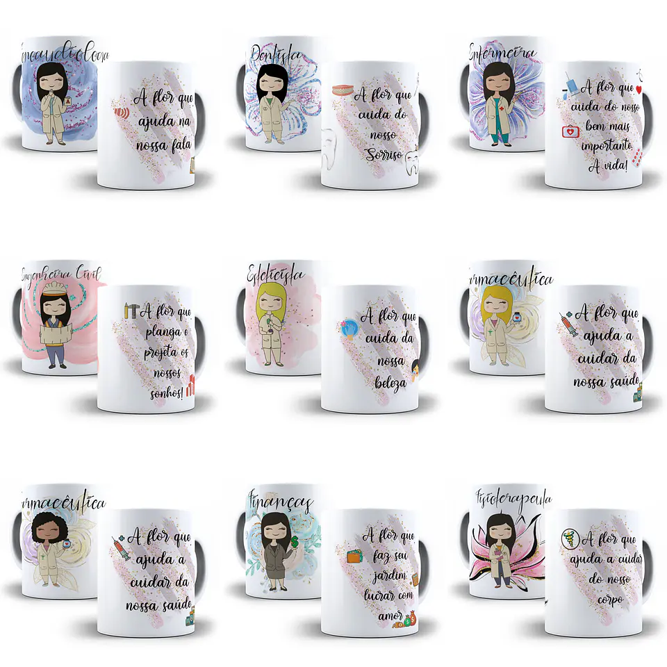 32 Artes para Caneca Profissões Feminina Editável em Corel Draw + Png 2